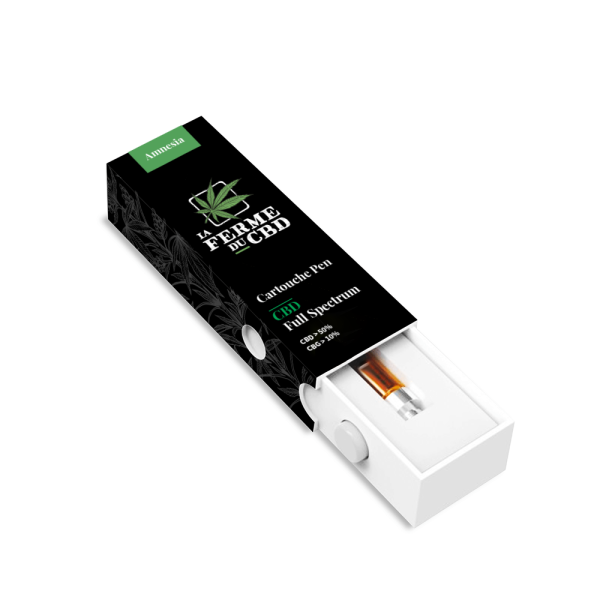 Cartouche e-liquide pour pens Amnesia avec 50% de CBD et 10% de CBG, de la marque La Ferme du CBD