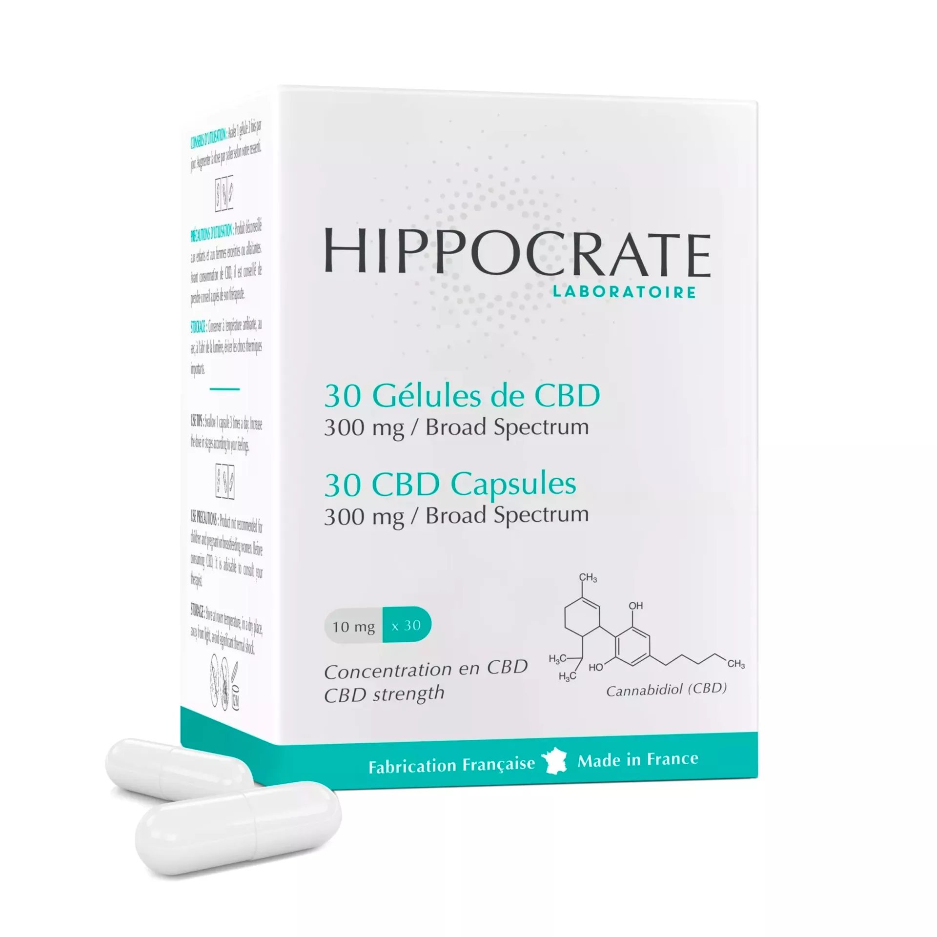 Paquet de 30 capsules au CBD HIPPOCRATE, la marque du laboratoire de la Ferme du CBD