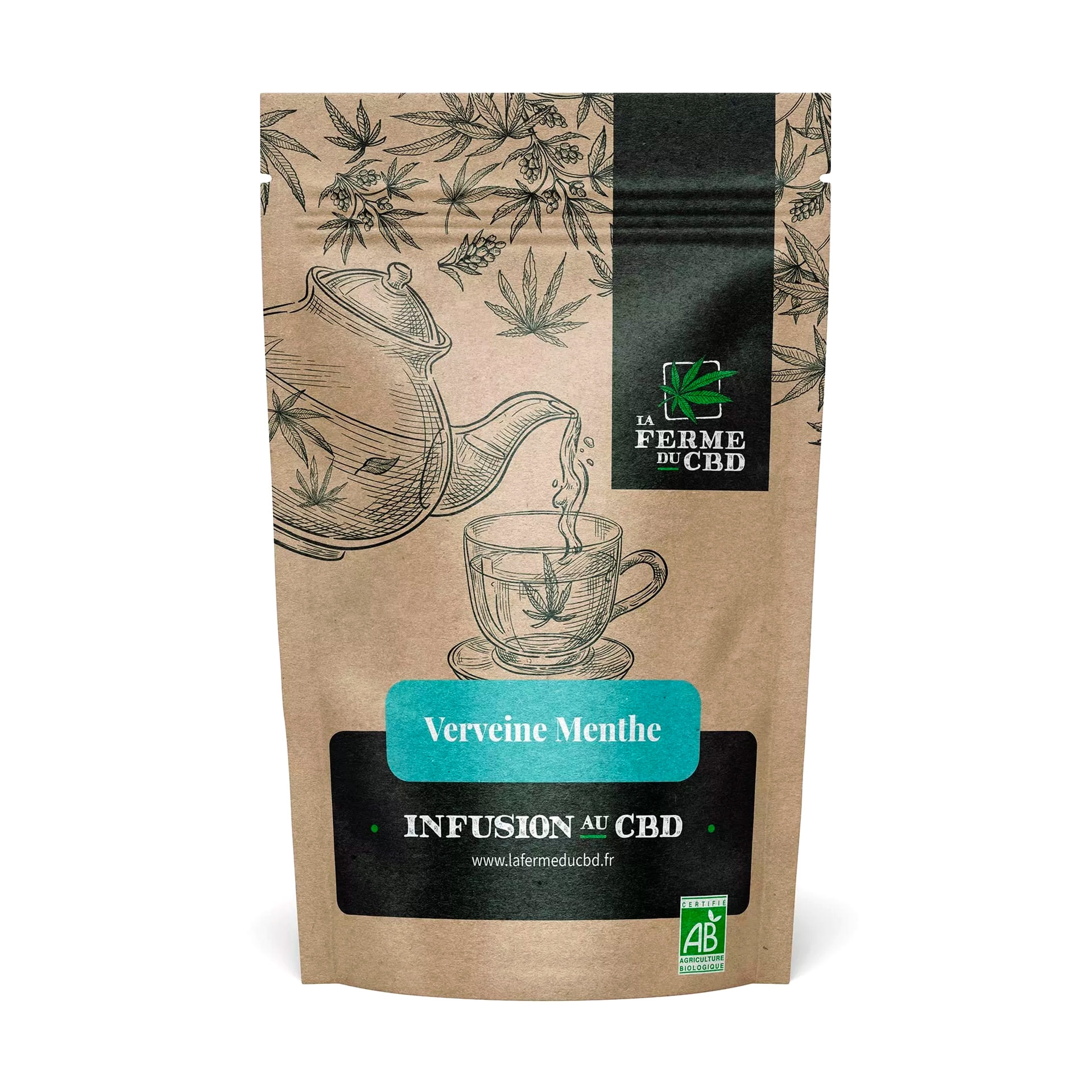 Sachet pour infusion CBD mélangé avec de la verveine et de la menthe