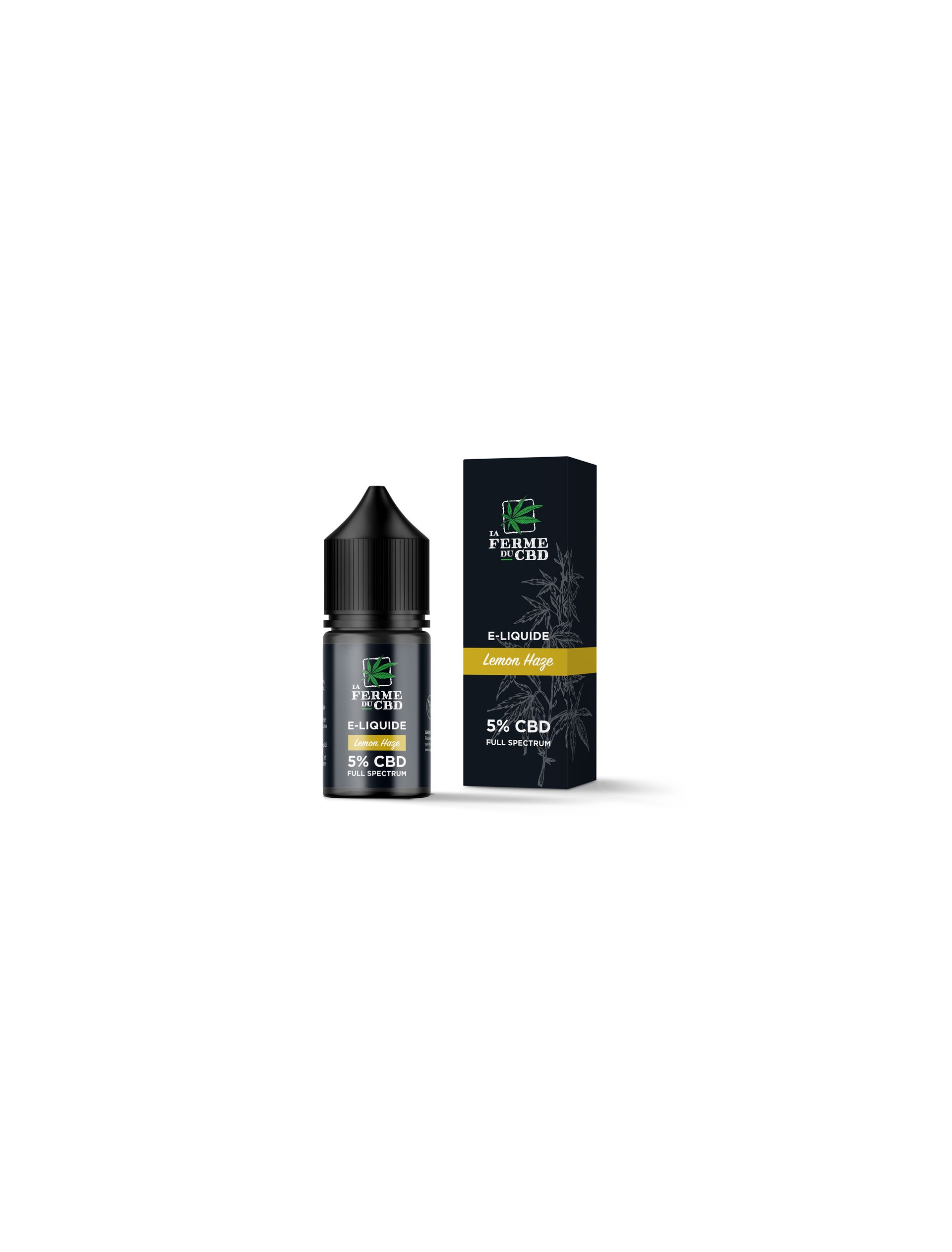 Flacon de 10 ml d'e-liquide Full Spectrum Lemon Haze avec 5% de CBD et son emballage