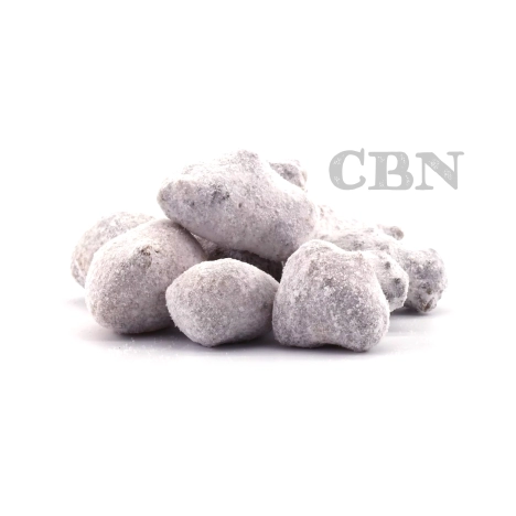 Tête de fleur recouverte d'isolat cristallin Ice Rock, avec du CBN 32% et du CBD 39%