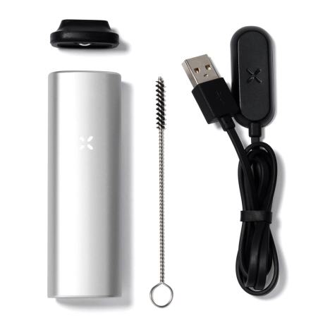 Kit comprenant le vaporisateur CBD portable PAX Mini Silver et ses accessoires